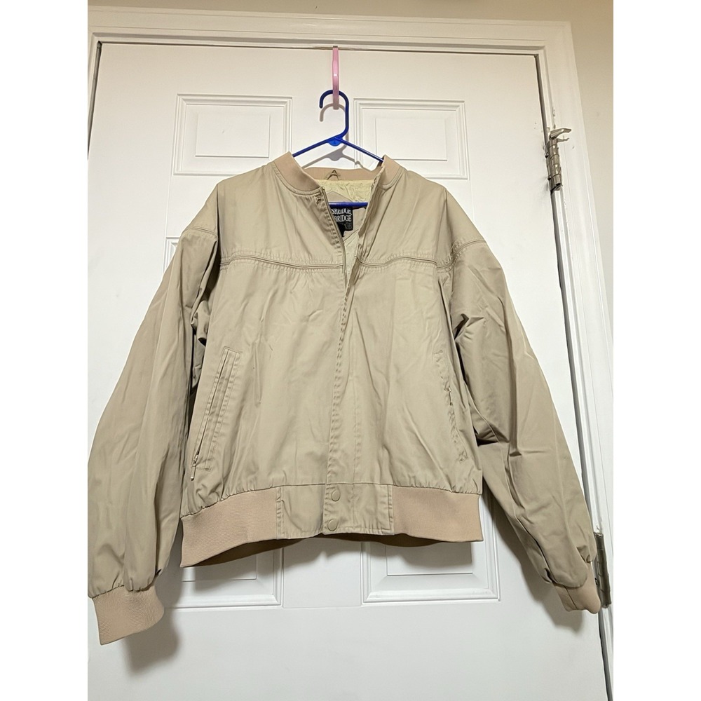 Knights Bridge L Men's Khaki Jacket‎ Windbreaker Zipper Pockets Snap Close